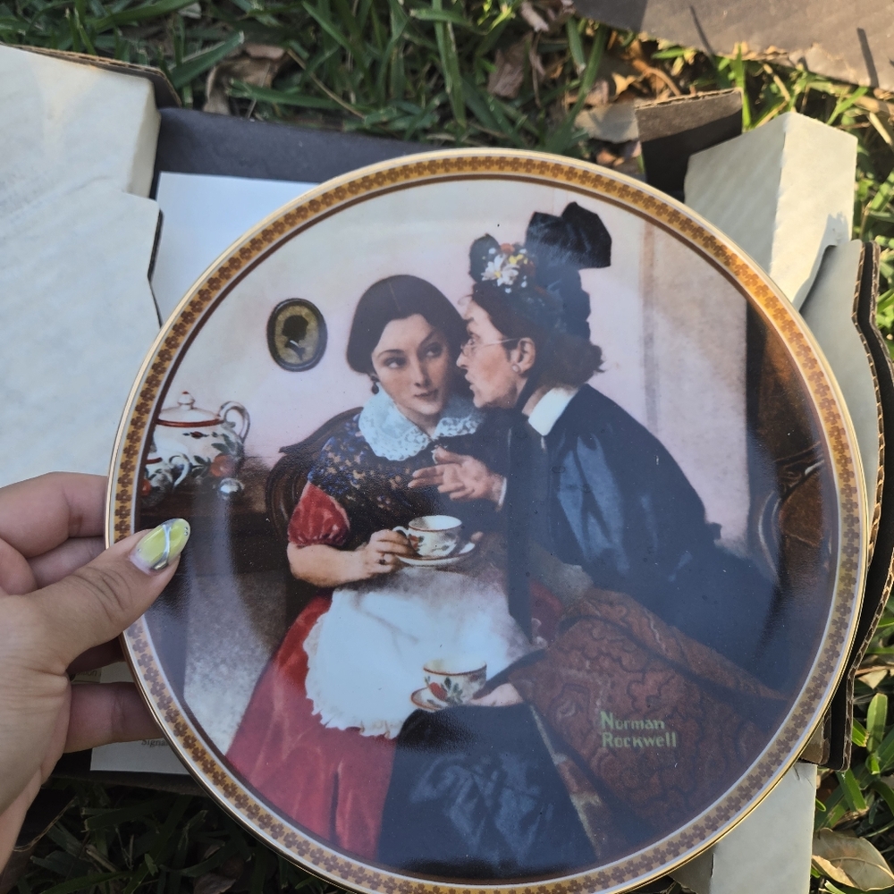 Norman Rockwell Decorative Plate with Red and Blue Accents
